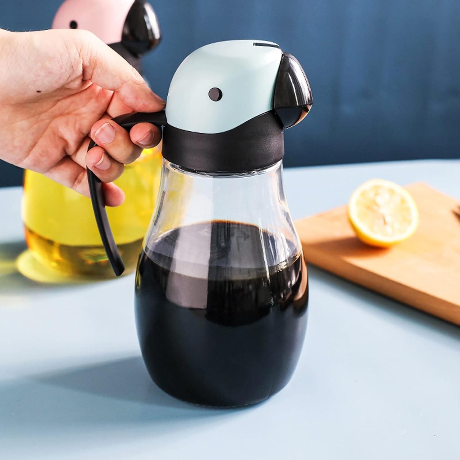 oil bottle Multicolor Glass Oil Dispenser with Mouth and Handle Kitchen Cute Oil Bottle with Automatic Opening and Closing Oiler Seasoning Bottle oil sprayer(Color:D,Size:Small)