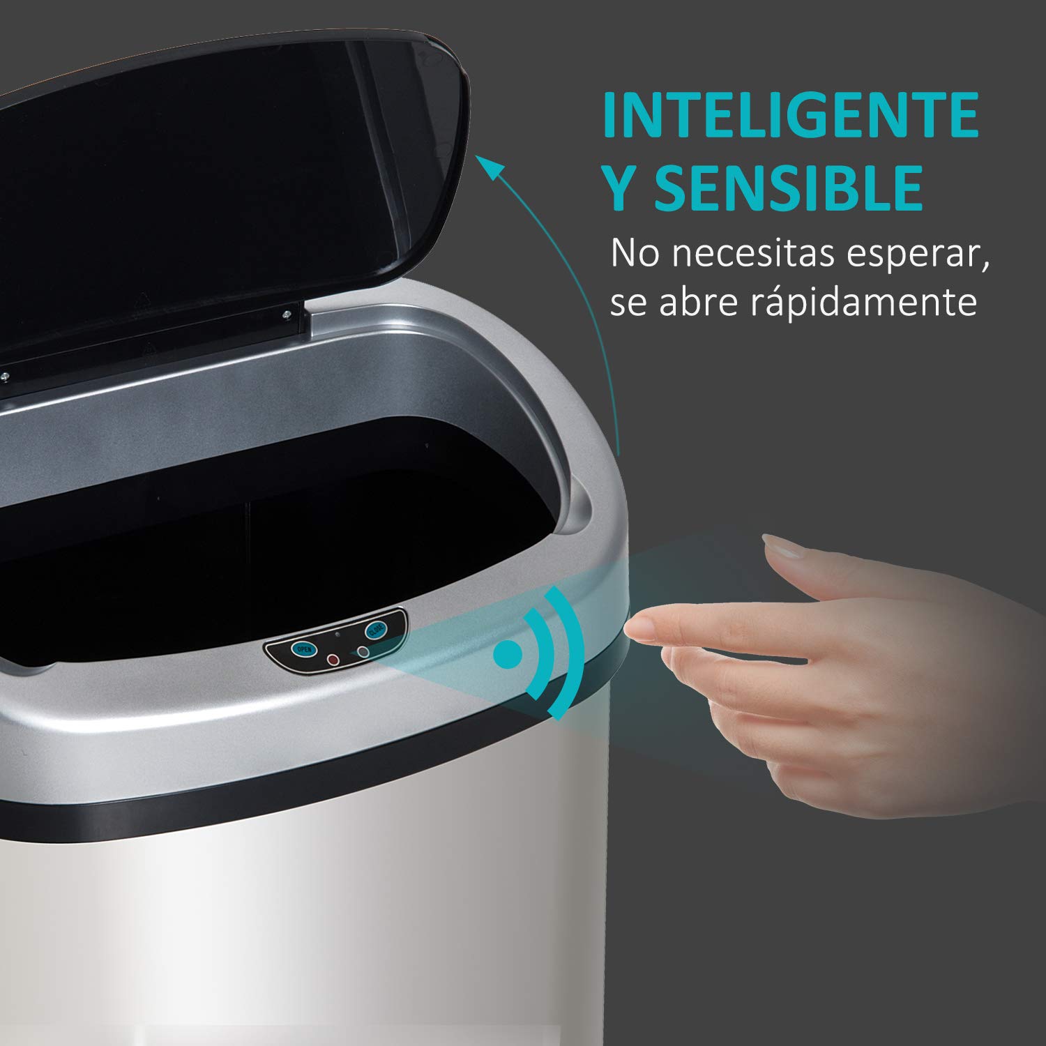 HOMCOM Cubo de Basura Apertura Automática Sensor Papelera Reciclaje para Cocina Dormitorio 48L Acero Inox
