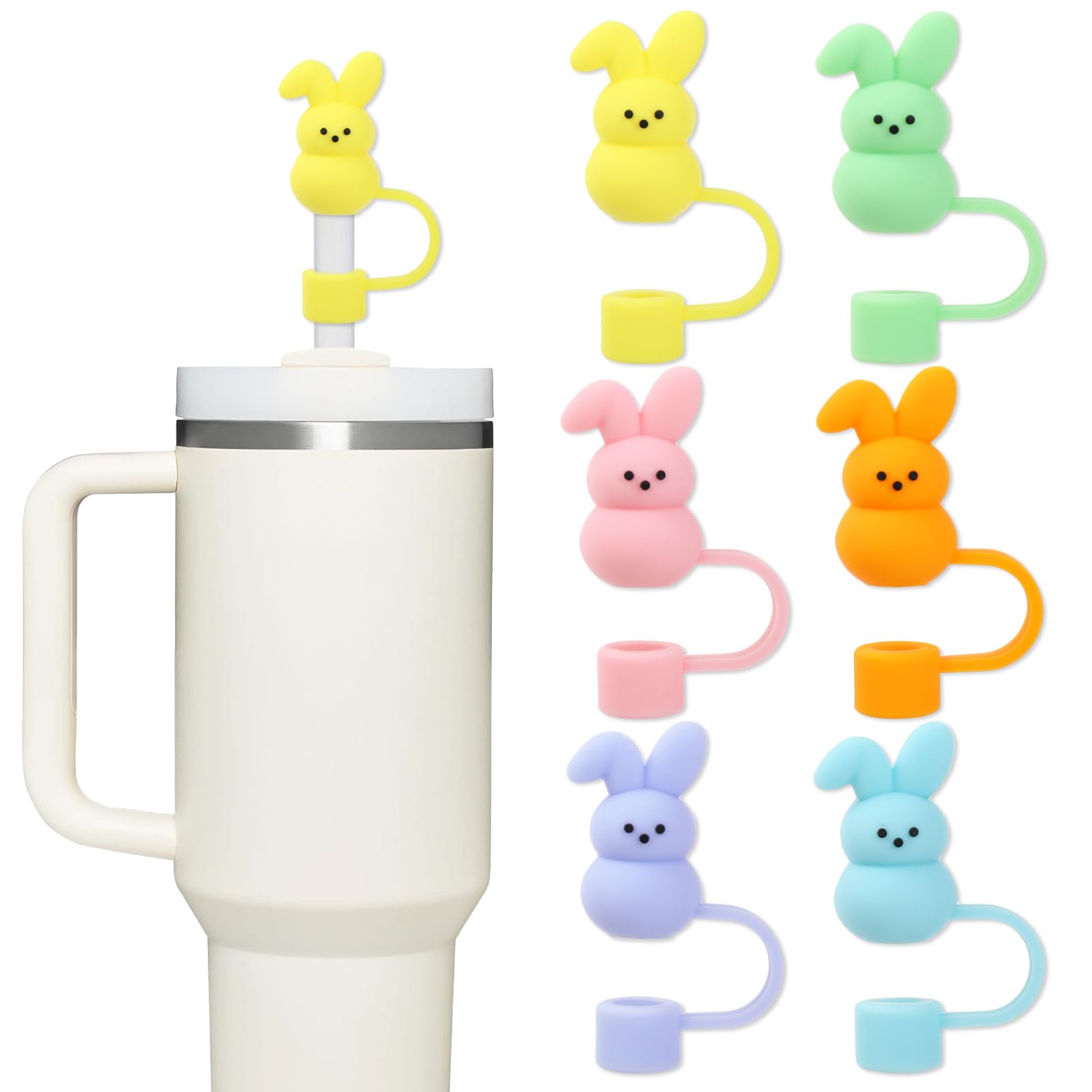 Capuchons de paille anti-fuite silicone lapin de Pâques 10 mm pour gobelets réutilisables 1,2 l