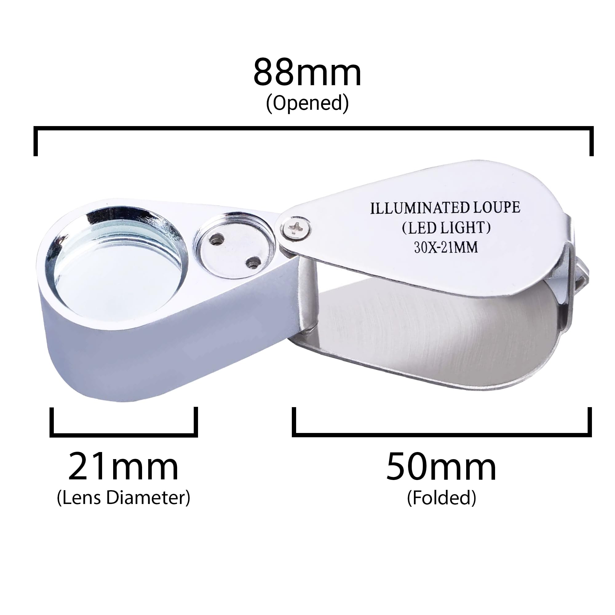 Juwelierlupe mit Licht, 30-fache Vergrößerung, faltbare Schmuck-Lupe, LED-beleuchtete Juwelierlupe für Edelsteine, Diamanten, Münzen, Schmuck, Pflanzen, Briefmarken usw