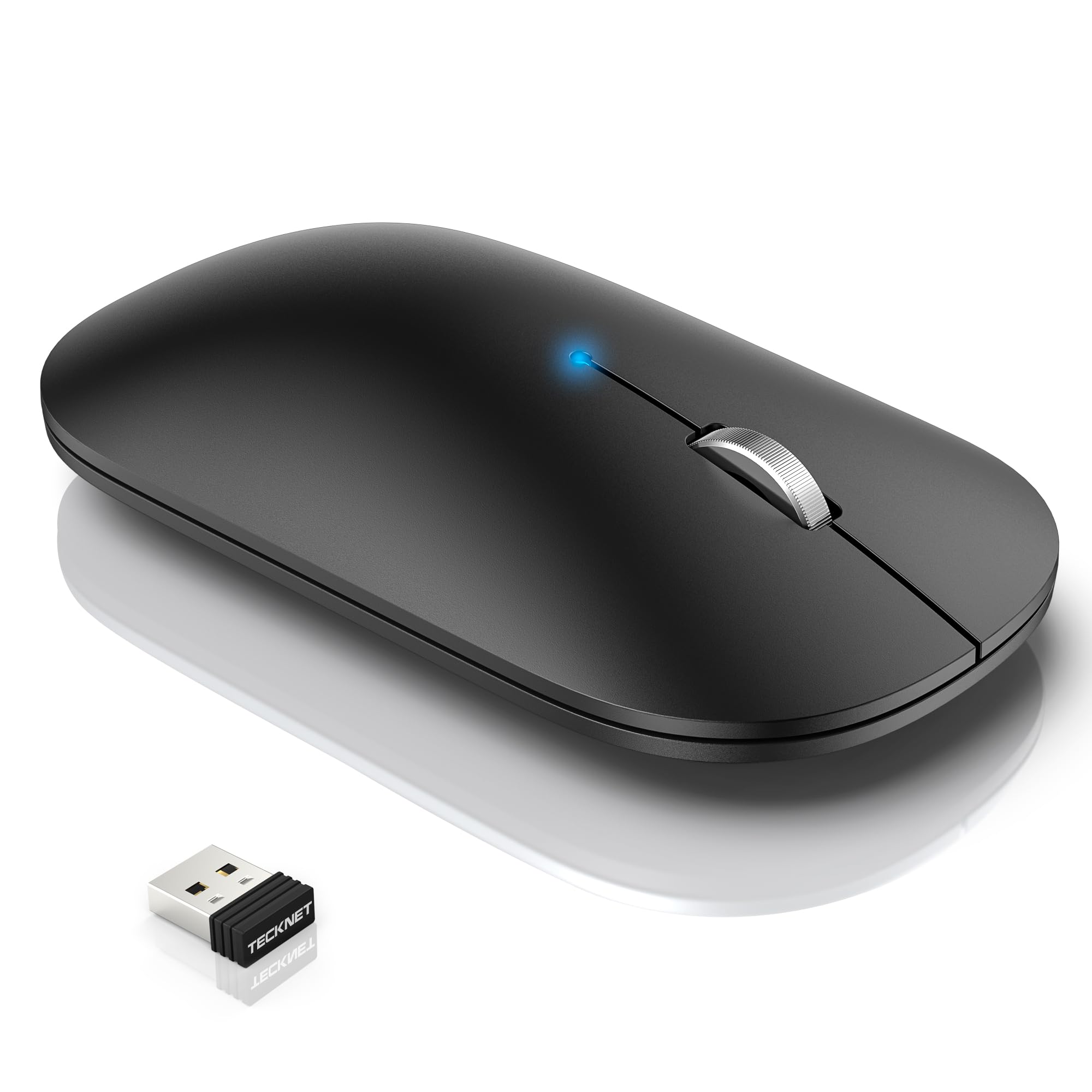 TECKNETBluetooth Wireless Mouse，BT5.0/3.0 & 2.4GHz Rechargeable Computer Mouse, Silent Mice,4000DPI Portable USB Mice for Laptop, MacBook Pro/Air,iPad(Black)