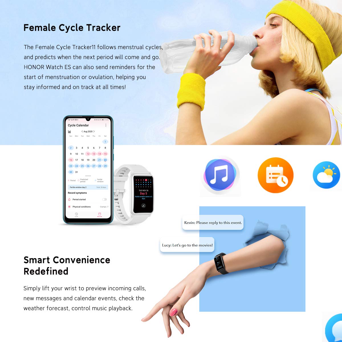 Honor Watch ES Montre Connecté Sport Femme Smartwatch Etanch 50 Mètre avec Moniteur de Suiveillence pour Santé Tracking d’Activité Intelligent Chic Tendance (Noir)