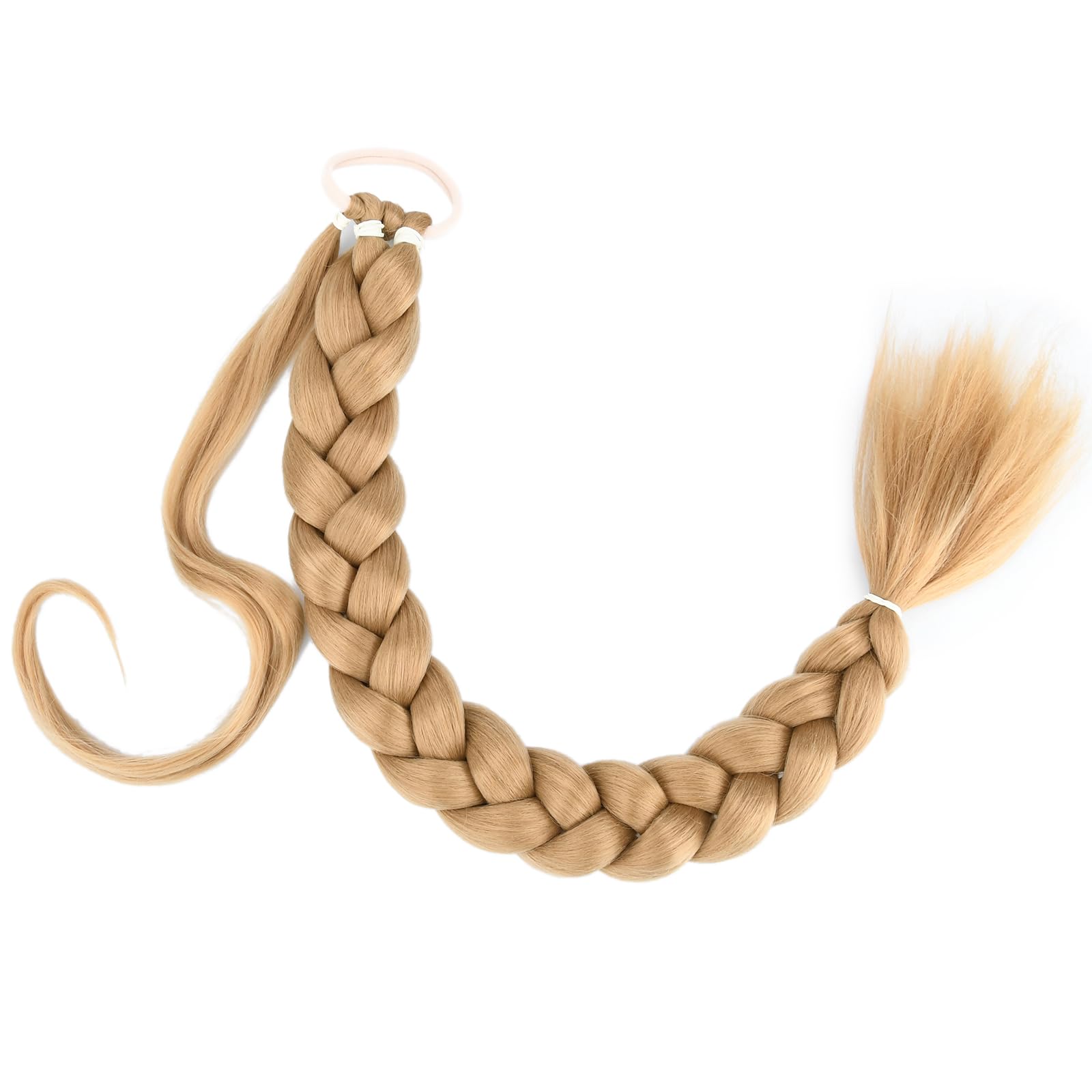 Gledola Long Braided Ponytail Extension 30 Inch Pre stretched Braiding Hair Extensions DIY Braid Ponytail Synthetic Hair Piece (Champagne