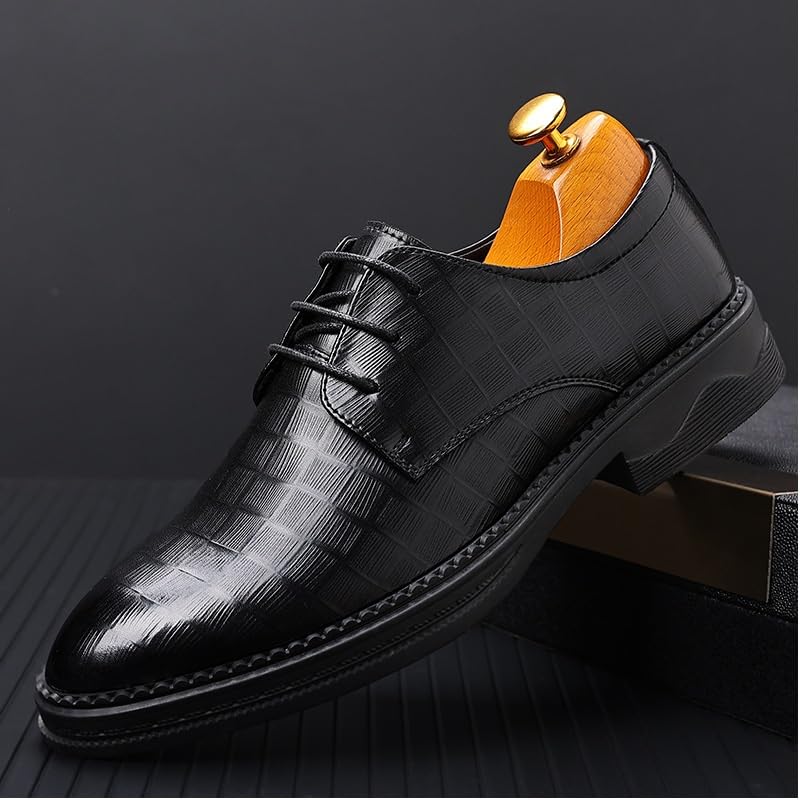 Men's Lace Up Platform Oxfords Men Breathable Print Leather Wingtip Oxford Shoes Formal Pointed Lace Up Casual Business Suit Tuxedo Shoes(8.5)4