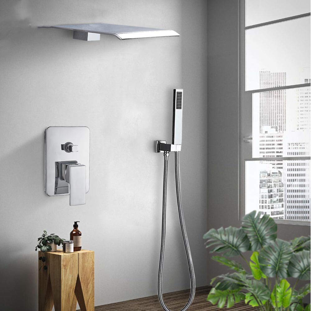 DFGHNBVC Shower Faucet Set Wall Mounted Chrome Waterfall Bathroom Mixer Tap Bathroom Shower Set With Handshower