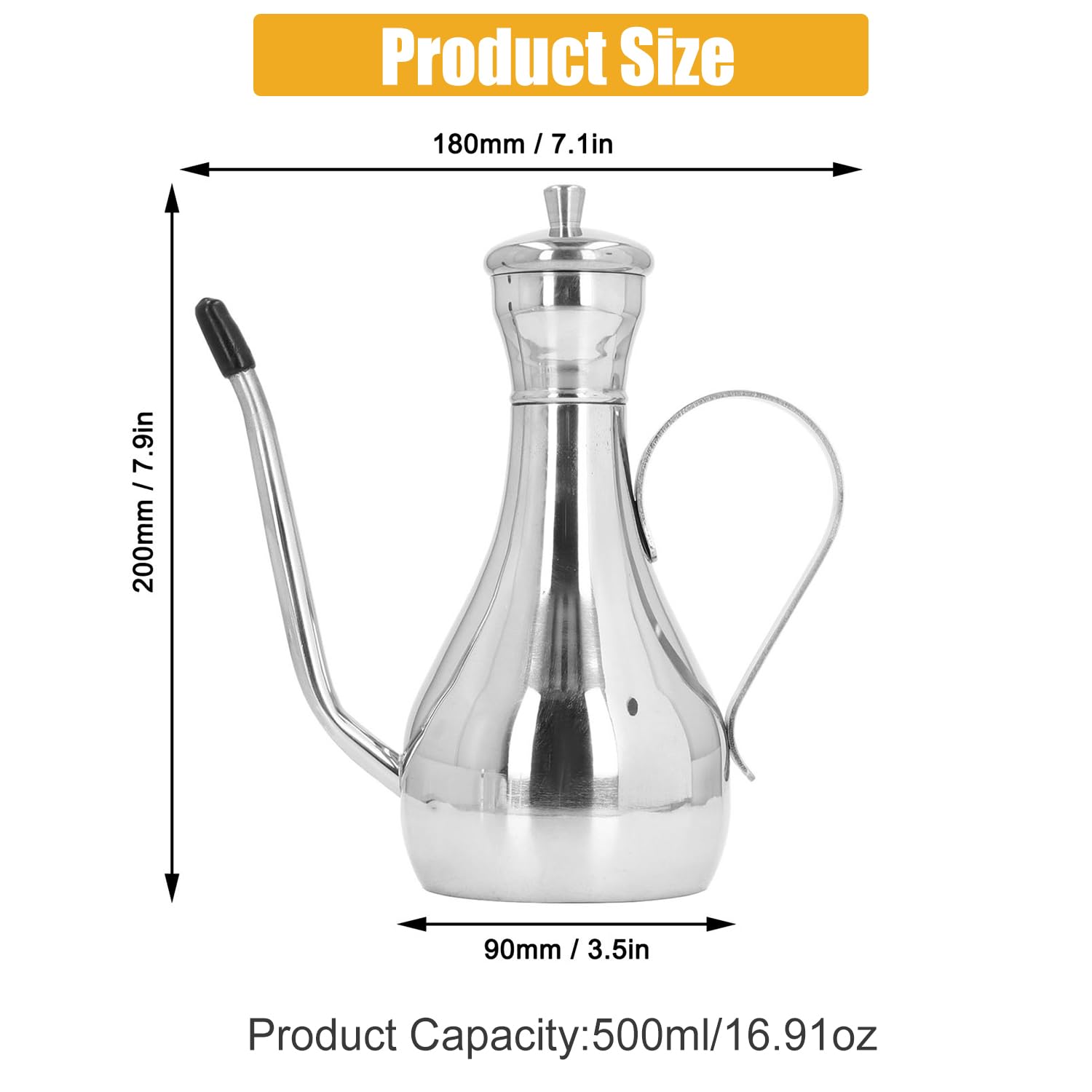 Bottiglia dispenser per olio d'oliva, in acciaio inox 304, dispenser per olio, contenitore da cucina, contenitore per aceto per salsa di soia, aceto, condimento (500 ml)