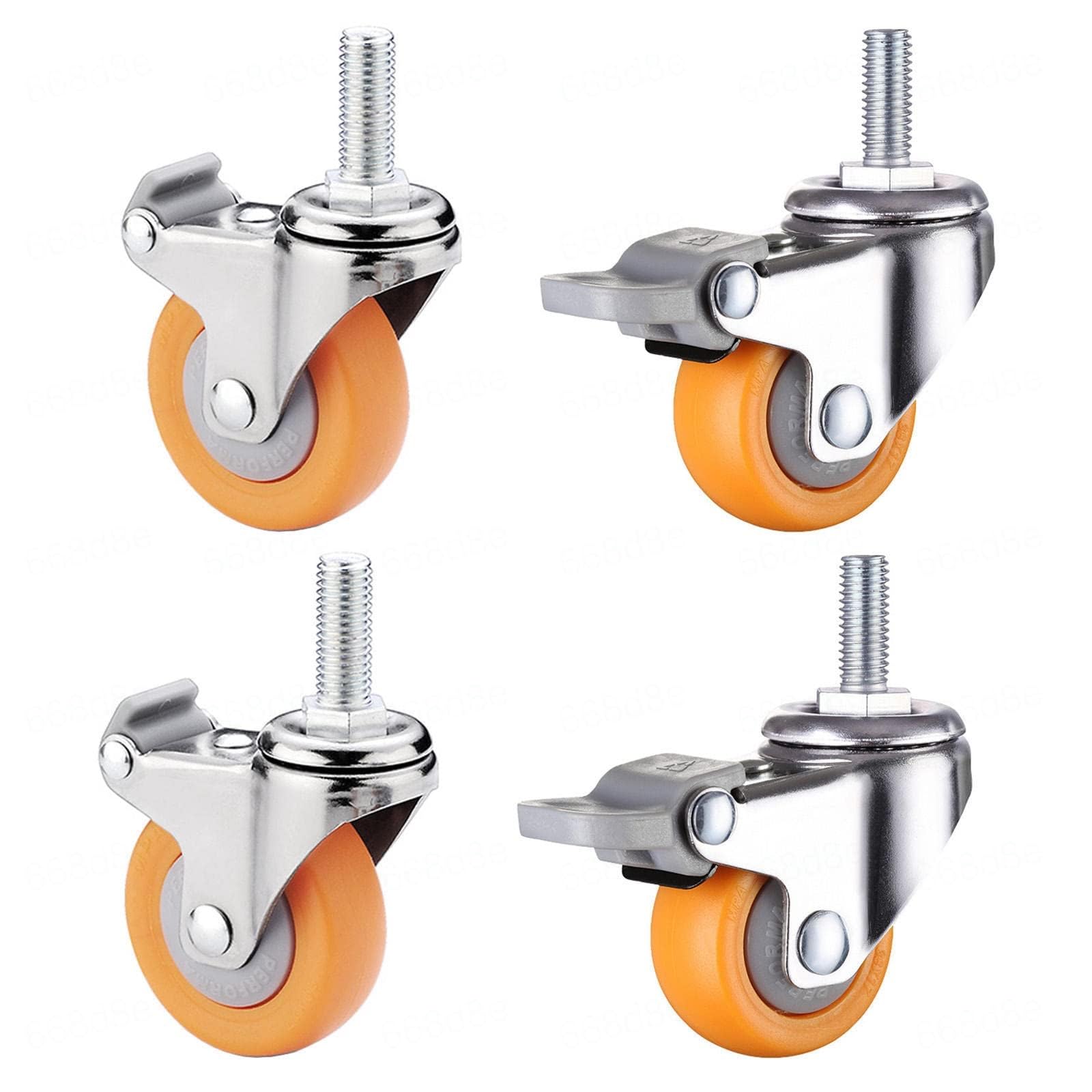 ZGUOUZANTYE Soft Rubber Castor Wheels M8 M10 Threaded Stem Swivel Caster 4pcs(4brakes,M8)