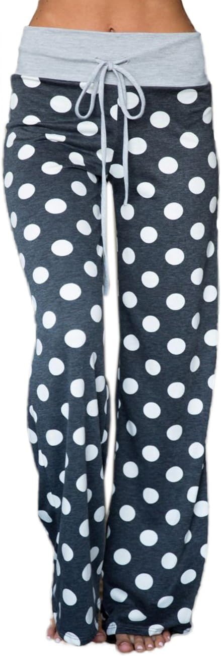 Famulily Women's Comfy Stretch Polka Dot Drawstring Long Wide Leg Lounge Pants