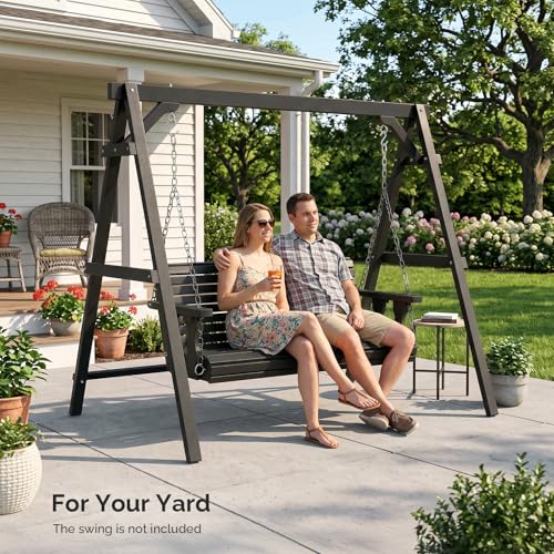 Image of VINGLI 6.2FT Wooden Porch Swing Frame for 4FT Swing, Black