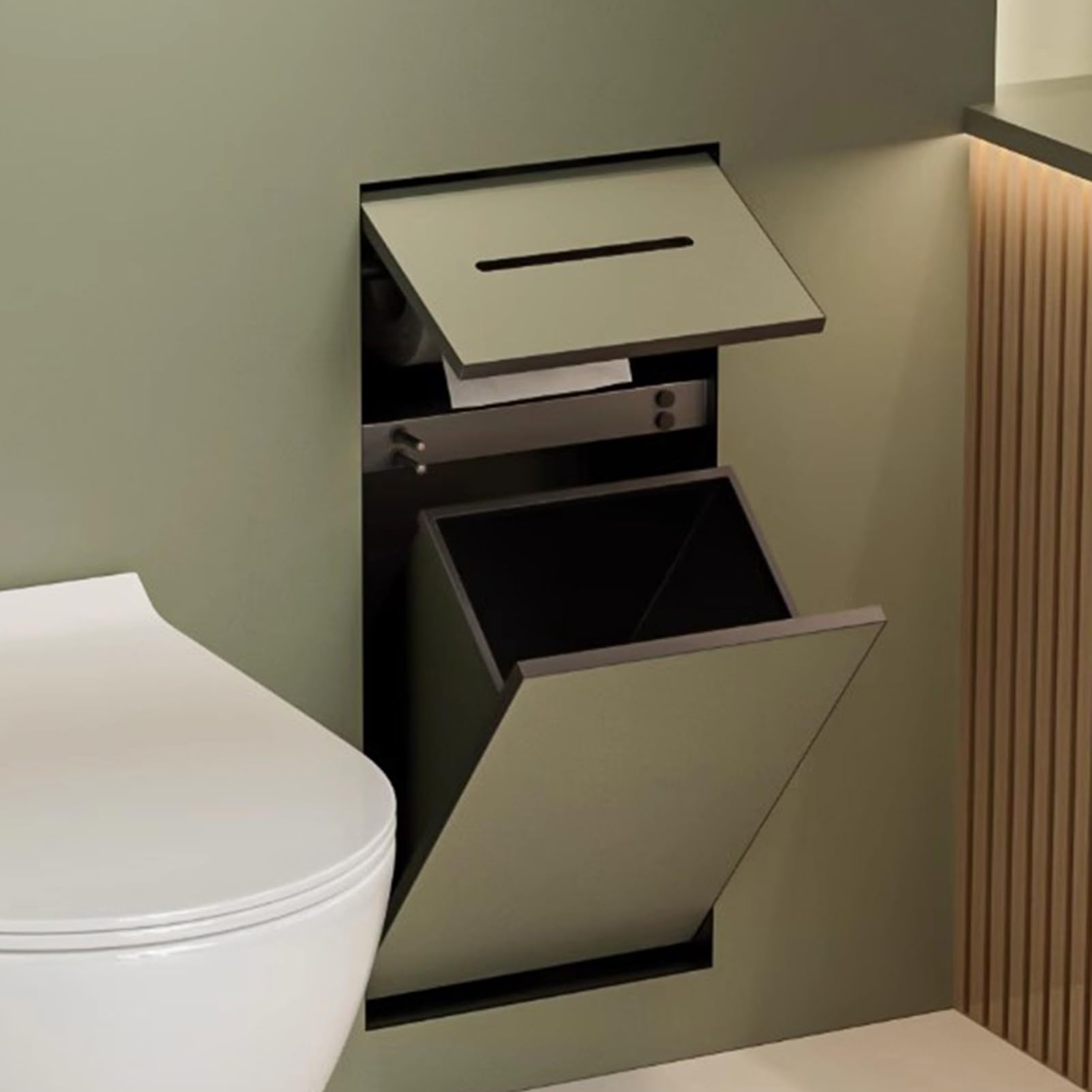 Toilettenpapierhalter Unterputz 2-in-1-Badezimmernische zum Verfliesen, Versteckter Mülleimer und Toilettenpapierhalter, Platzsparender, Moderner Kosmetiktuchhalter