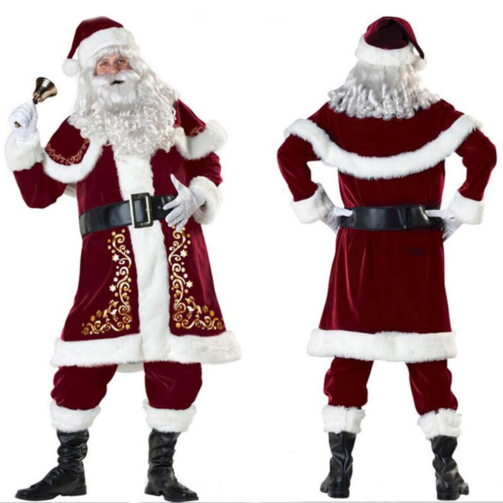 12pcs Costume de père noël Ensemble de noël Grande Taille Costume de père noël en Velours de Luxe pour Hommes Adultes Adolescent Tenue de Père Noël