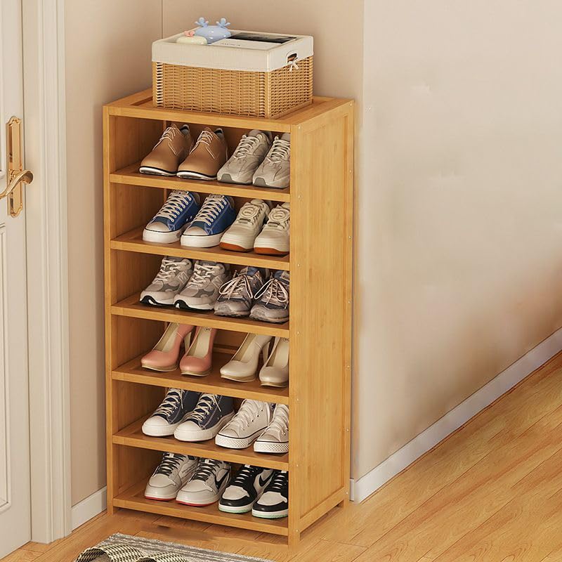 CraftThink Natural Bamboo Shoe Rack, Shoe Storage Cabinet with 6-Tier Adjustable Shelves, Wooden Free Standing Shoes Rack for Farmhouse Living Room