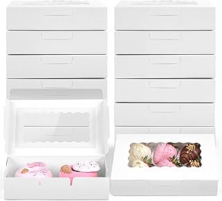 VGOODALL 20 Cajas para Galletas, 7x4.3x1.5 Pulgadas Cajas de Panadería Blancas con Ventana, Contenedores para Cupcakes para Dar Regalos, Golosinas, Postre, Fresas, Magdalenas