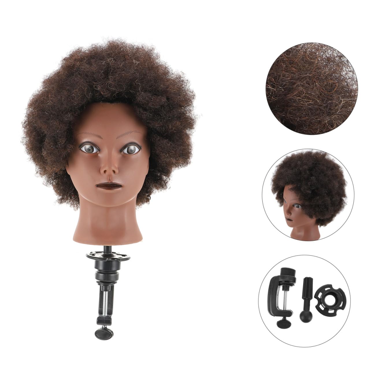 Afrikanischer Mannequinkopf Trainingspuppenkopf mit Schwarzem Haar | Friseurbedarf für Barber und Haarstyling Training, Dichtes Haar, Fest Eingesetzt, Kunststoff Haar