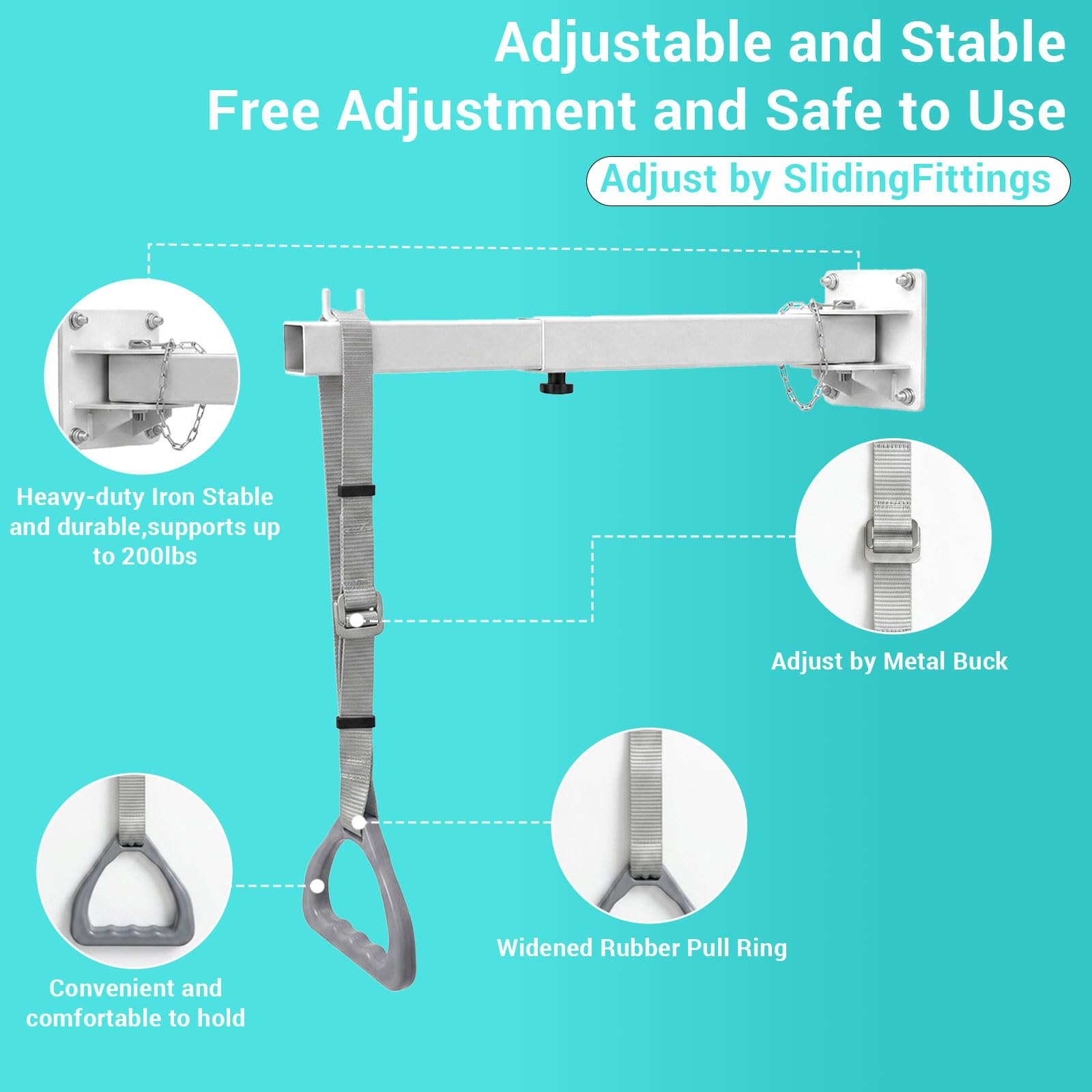 Ayuda para levantarse para personas mayores, barra trapezoidal, horca para cama, cama elevadora, montaje en pared, con mango triangular, altura ajustable (hasta 90 kg)