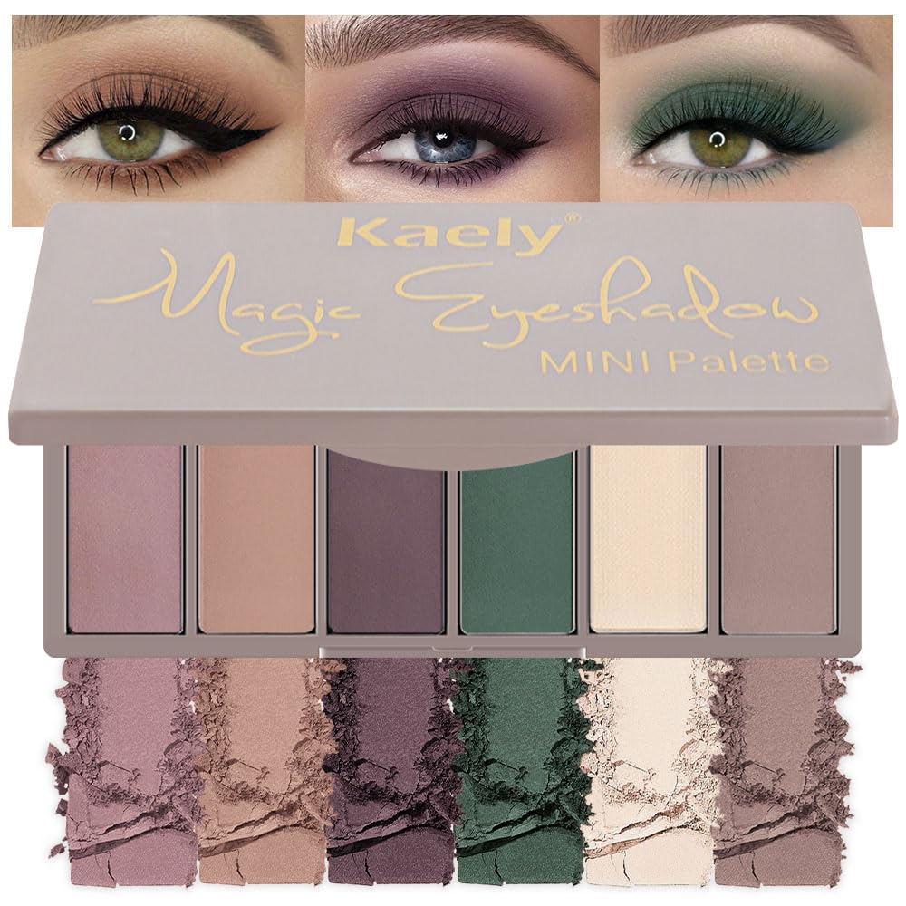 Kaely 6 Colors Mini Neutral Eye Shadow Palette Makeup, Taupe Rosy Brown Smokey Plum Forest Green Nude Beige Cocoa Brown Matte Eyeshadow Palette for