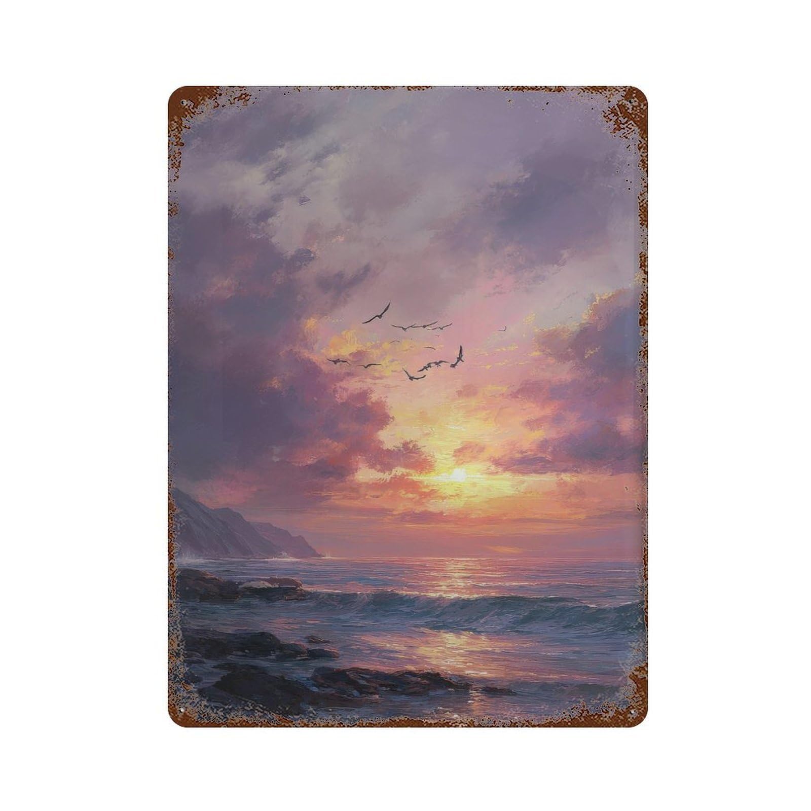 xiaoxiaoshen Sunset Seascape. Impressionism Atmospheric Wall Decor Art Metal Tin Poster Modern Home Decor Art Home Bar Shop Decorations Vintage Sign 40x30cm