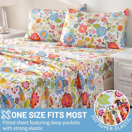 Bedlifes King Size Extra Deep Pocket Sheet Sets - Fits Mattresses Up to 18-24" Thick, 4-Piece Microfiber Set with 1800 Thread Count, Soft, Smooth, Breathable, Featuring Floral Spring Design