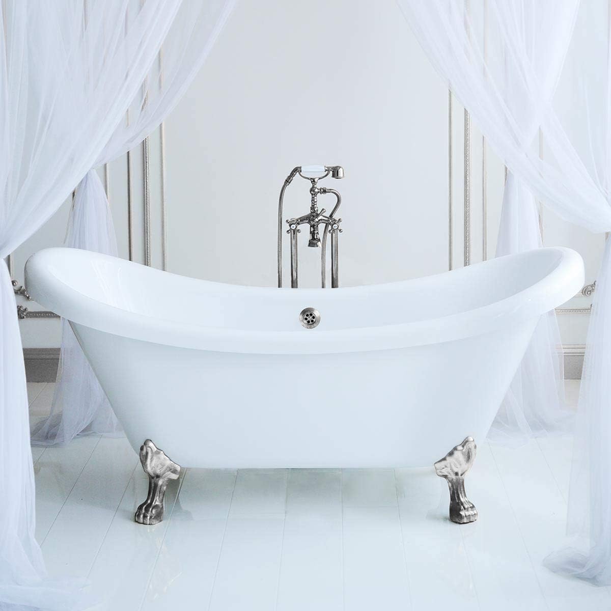 Vintage Tub & Bath Florence 70 Inch Acrylic Double Slipper Clawfoot Tub - No Faucet Drillings - Lion Paw Feet
