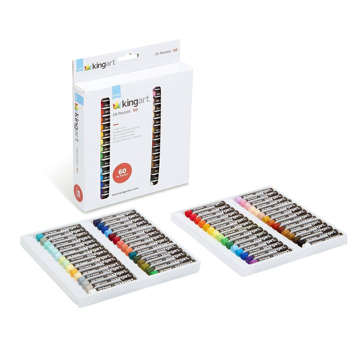 KINGART 178-60 Studio OIL PASTELS, Set of 60 Round Sticks (2.3" x 0.3"), Smooth, Vibrant Colors for Paper, Canvas, Wood, Non-Toxic, 60 Colors