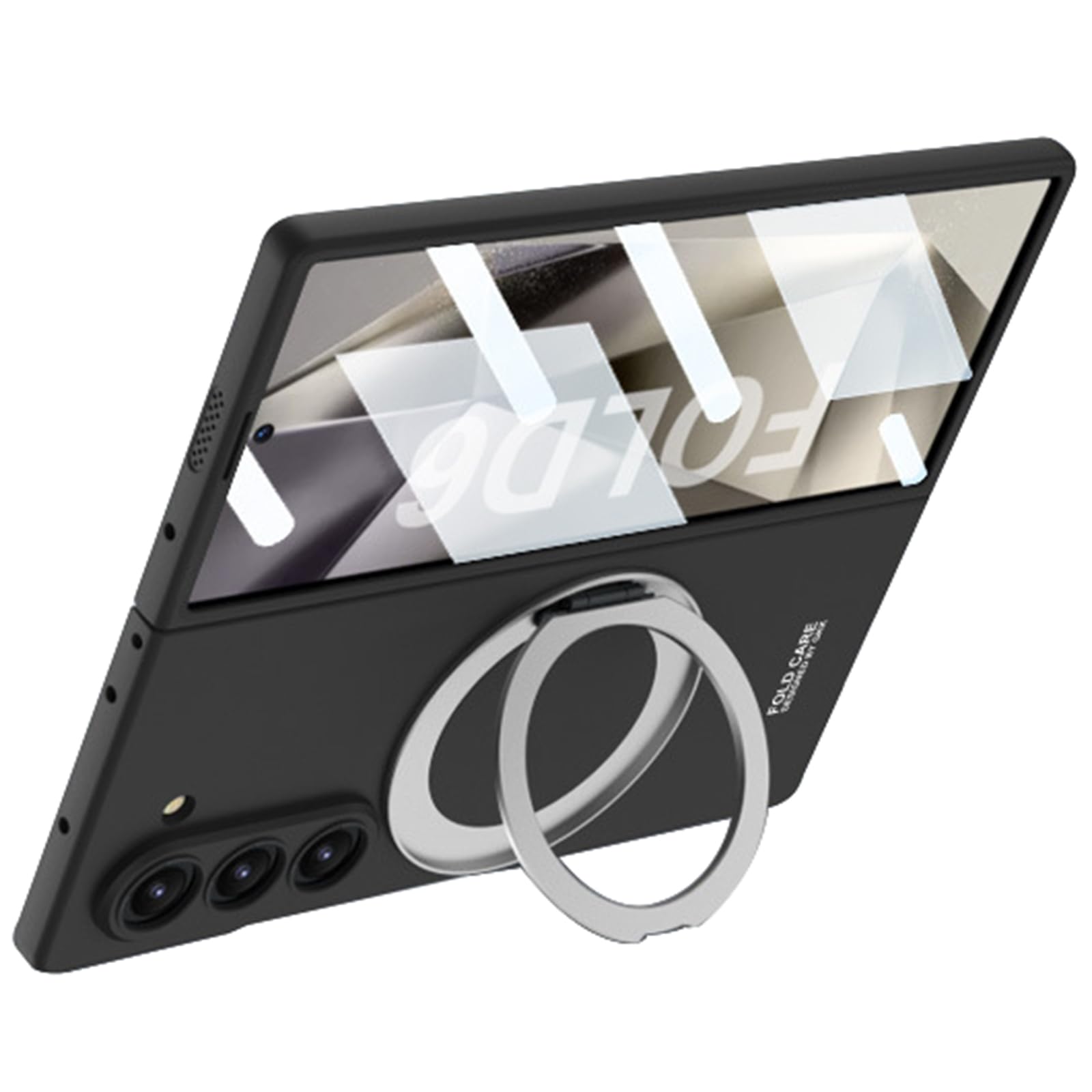 Etui do Samsung Galaxy Z Fold 6, obrotowy pierścień z magnetycznym etui, ochrona ekranu przedniego, odporne na wstrząsy, PC, smukłe etui na telefon, czarne
