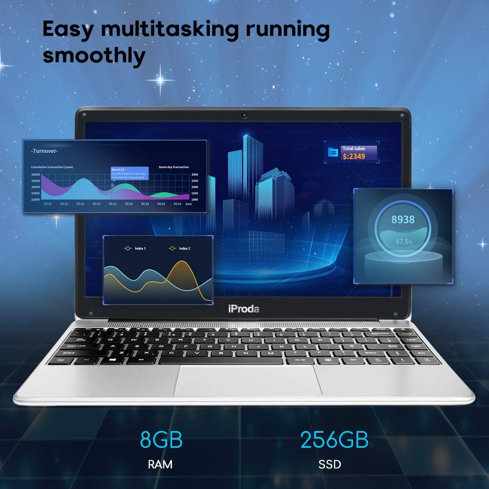Authentic Crazy Deals iProda Laptop, 14.1 Inch Window 10 Laptop (Intel Celeron 5205U 1.9GHz, 8GB DDR4 RAM, 256GB SSD, Window 10 Pro) with 1080P FHD Display, Webcam, HDMI, WiFi, Bluetooth, Best for Work at Home Best Deal iProda Laptop, 14.1 Inch Window 10 Laptop (Intel Celeron 5205U 1.9GHz, 8GB DDR4 RAM, 256GB SSD, Window 10 Pro) with 1080P FHD Display, Webcam, HDMI, WiFi, Bluetooth, Best for Work at Home