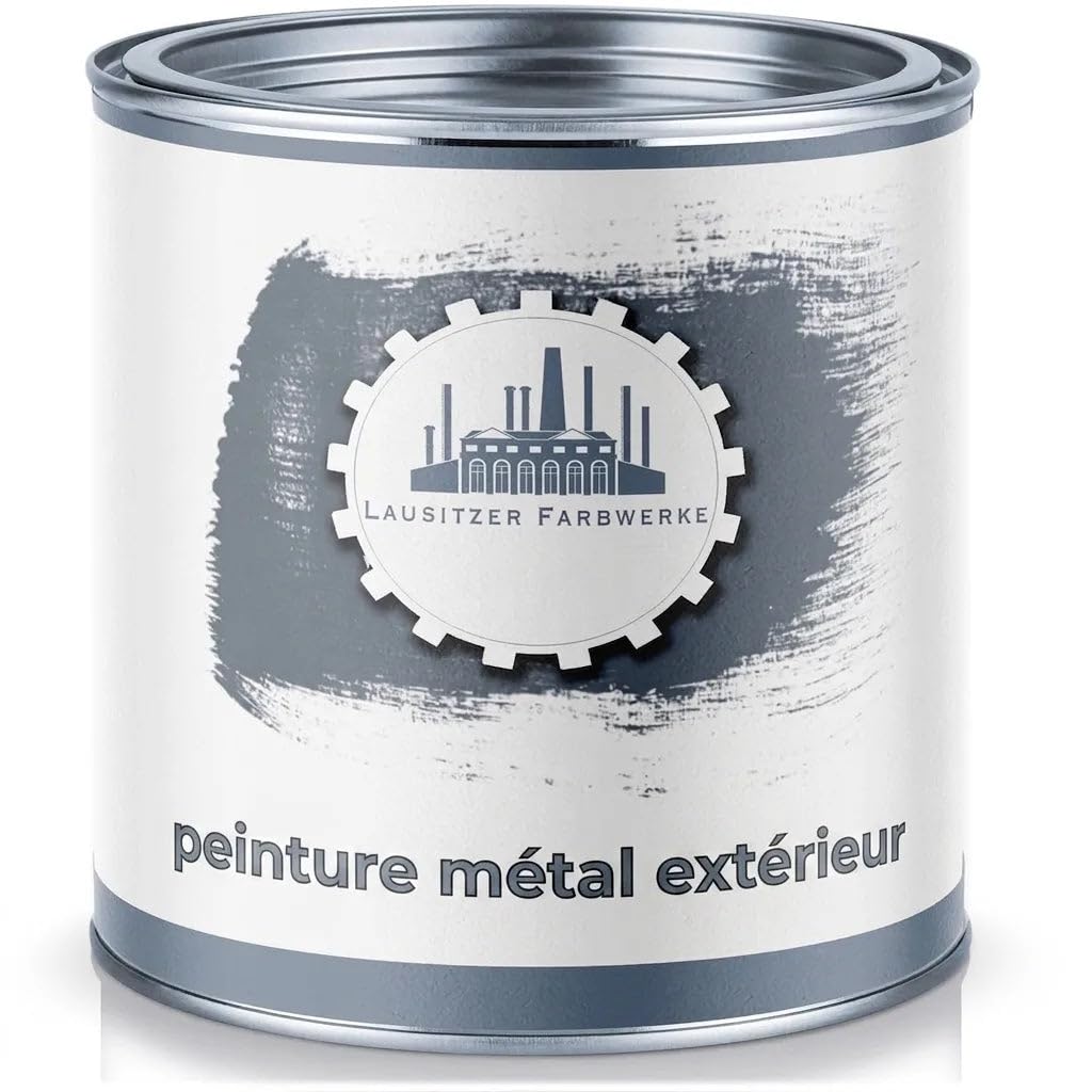 Peinture métal extérieur 3en1 satiné gris bleuté RAL 5008 bleu 3-en-1 plus besoin de produits antirouille séparés peinture métal laque pour acier fer zinc aluminium (1 L) Lausitzer Farbwerke