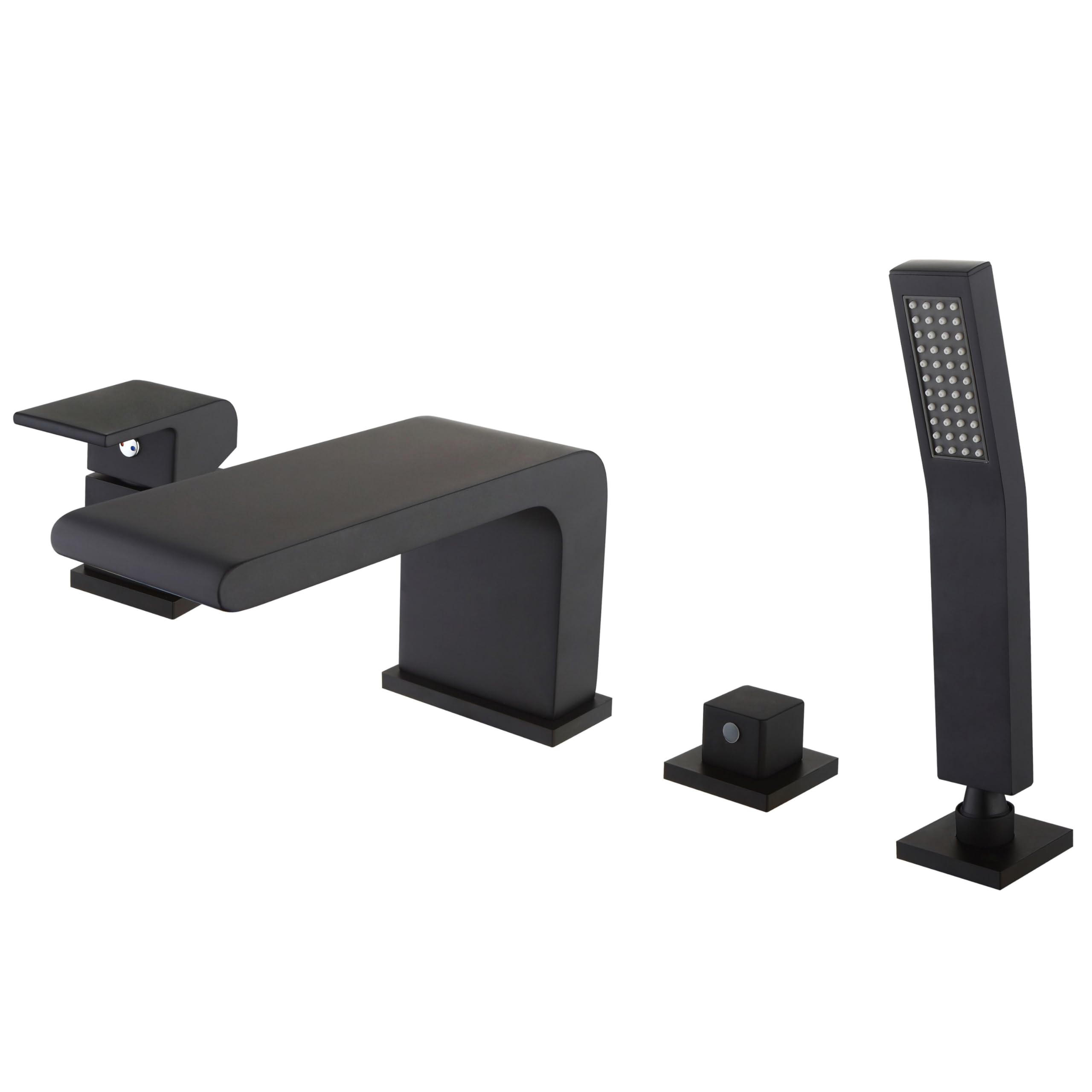 Bernstein Wannenrandarmatur 6080B – 4-Loch-Badewannenarmatur Schwarz, Wasserfall-Design, Einhebelmischer, massive Messing-Ausführung, Fliesenrandmontage, Handbrause mit Anti-Kalk-Noppen, 1,5m Schlauch