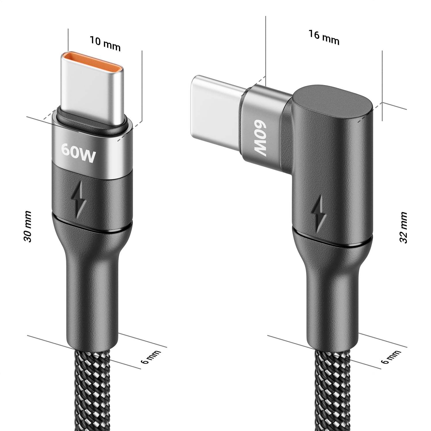deleyCON 0,15m USB C Kabel Krótki Kątowy 90° (60W Kabel Szybkiego ładowania) USB-C na USB-C - Kabel do iPhone 17 16 15 Galaxy A16 A56 S25 S24 S23 Pixel iPad MacBook AirPods Tablet Carplay
