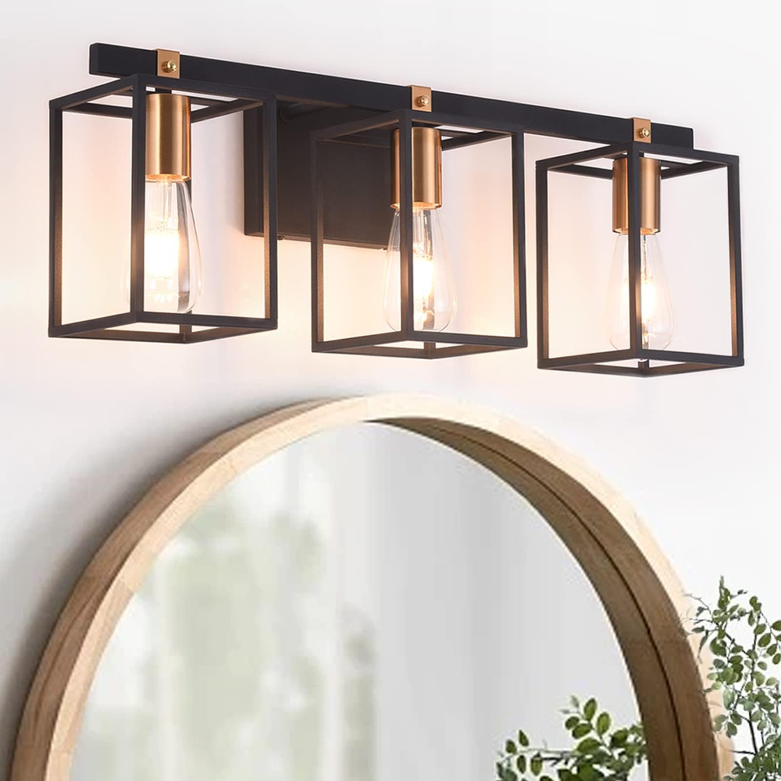 KSANA Bathroom Light Fixture, 3-Light Black Bathroom Vanity Lights with ...