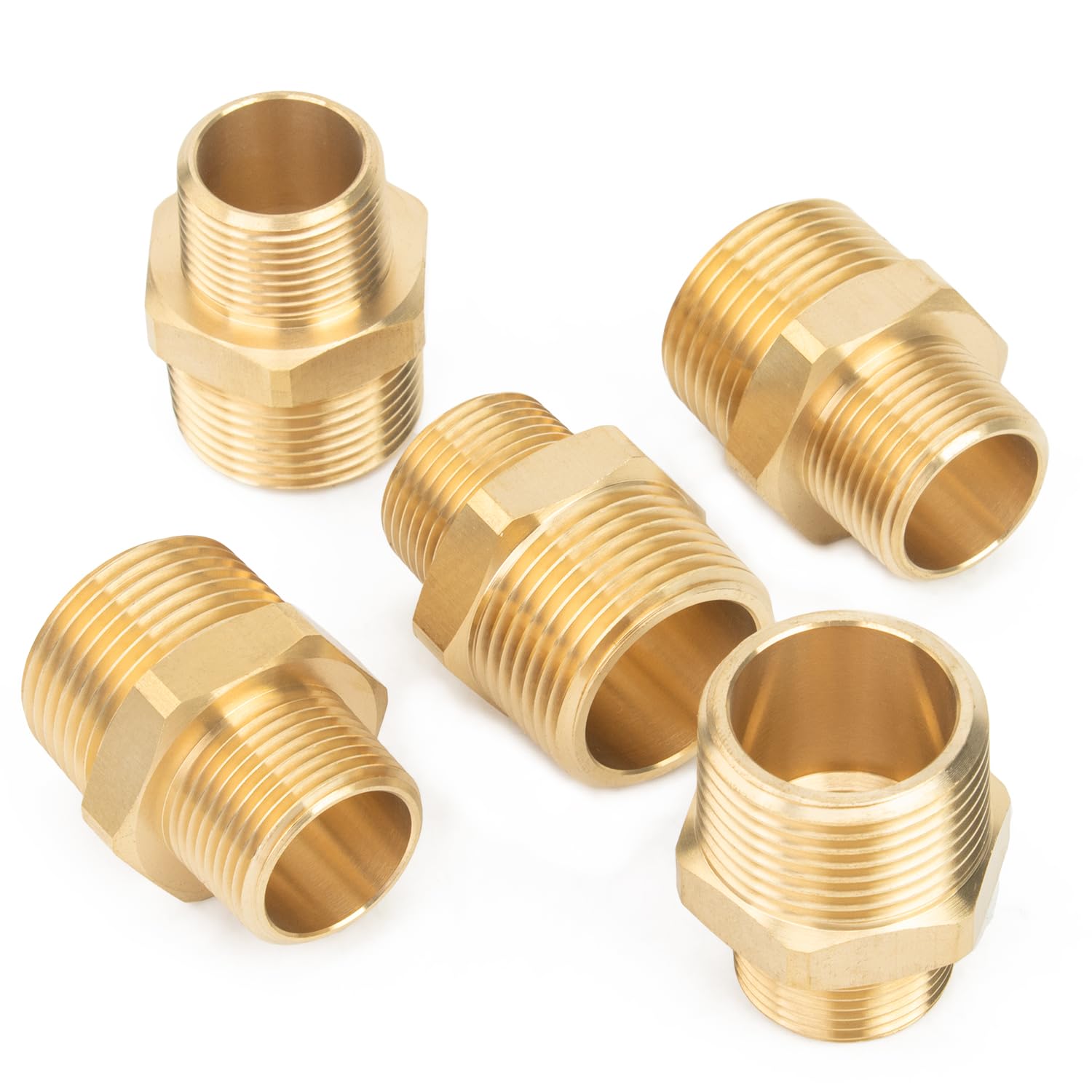 Ltwfitting Men's Pack Of 5 Brass 1-Inch X 3/4-Inch Bspt Pipe Hex Reducing Nipple Fitting (Pack Of 5)
