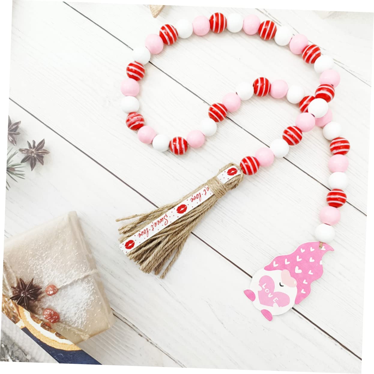 DECHOUS 3 Sets Valentinstag Perlenketten Für Wohnkultur Holzperlenkette Quaste Dekorative Perlen 2 Stück * 3