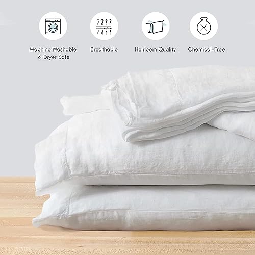 Miniatura 2 de Baloo Pure French Linen Sábanas  Sábana bajera ajustable gris paloma (Queen)  Sábanas de lino suaves, transpirables de alta calidad, hechas con