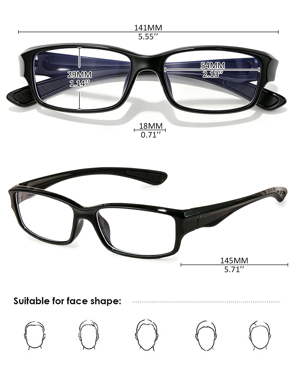 KOOSUFA Sport Lesebrille Herren Damen Anti Blaulicht Lesehilfe TR90 | Ultraleicht, Rutschfeste Brillenbügel, Arbeits Lesebrillen, Computerbrille, 0.0 +1.0 +1.5 +2.0 +2.5 +3.0 +3.5 +4.0