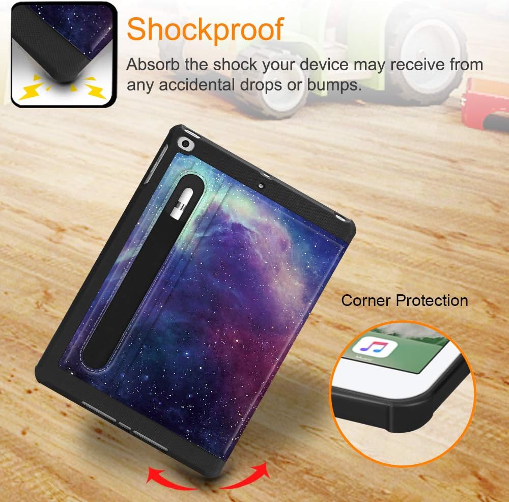 Fintie Case for iPad 9.7 2018 2017 / iPad Air 2 / iPad Air - [Corner Protection] Multi-Angle Viewing Rugged Soft TPU Back Cover with [Secure Pencil Holder] Auto Sleep/Wake, Galaxy