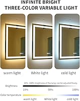 Vista 7 de 18 * 24inchesLED Mirror, Smart Bathroom Mirror with Lights, Anti-Fog, Tempered Glass, 3 Colors Dimmable, Front and Backlit, CRI 90+, Wall Mounted