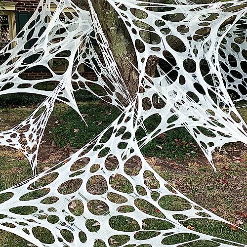 Yen Jean Halloween Decorations Outdoor Spider Web 13.45 X 12.46ft: Pre-Cut Giant Stretchy Beef Netting Spiders Webbing Gauze Cobweb Haunted House Decor