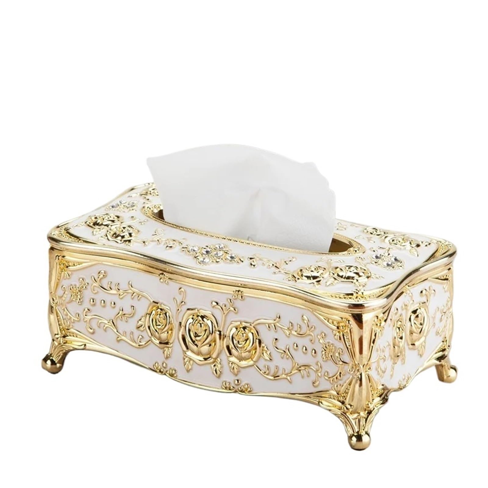 Tissue Box Home Storage Tissue Paper Box Case Cover Napkin Toilet Holder Toilet Paper Case Facial Tissues Box Organizer(Golden white)