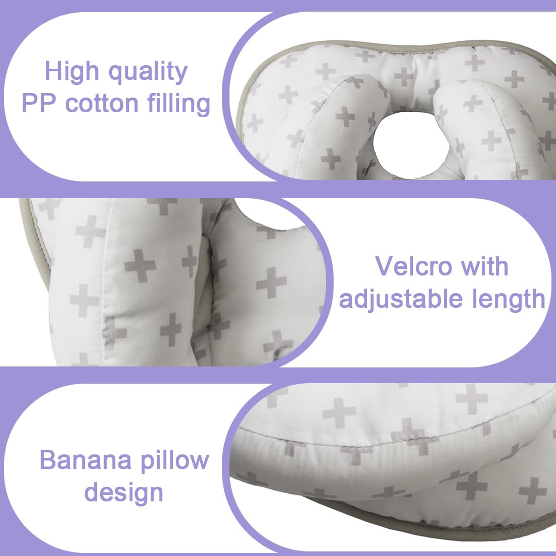 Almohada cervical para bebé, almohada para apoyar la cabeza para recién nacidos, almohada cervical 2 en 1, almohada de viaje para apoyar la cabeza en cochecitos (gris)