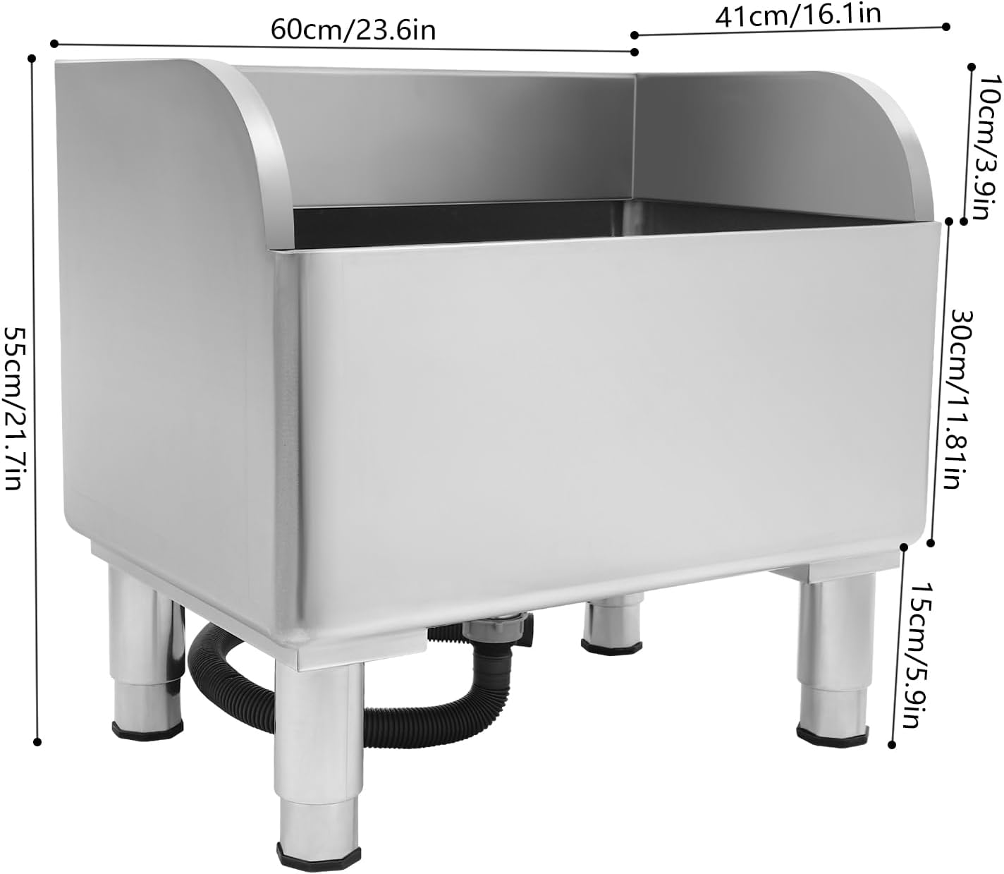 23.6 inch Mop Sink Commercial, Stainless Steel Mop Service Basin Floor Mount Mop Sink Heavy-Duty Vertical industrial Mop Sinks with High Baffle and Adjustable Feet for Kitchen Garage Restaurant