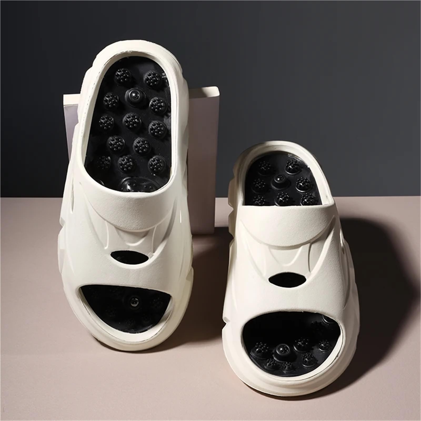 Sommer Männer Massage Hausschuhe Seiten Indoor Outdoor Sandalen Strand Casual Schuhe Weiche Sohle Slides Flip-flops männer(Khaki,41)