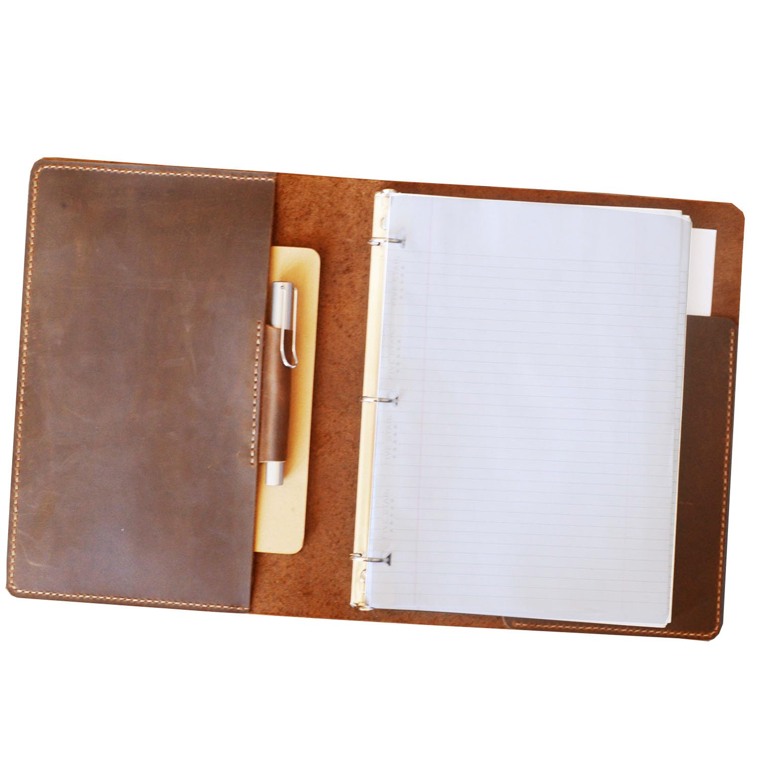 EXTRASTUDIO | Full grain Leather 3 Ring Binder Holds 8.5 x 11 Inch Paper Binder Organizer Vintage Leather Portfolio Folder Planner for Office Home Document Photo Diary Supplies(Brown)