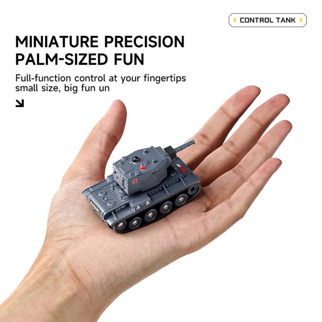 Réservoir télécommandé 1/64, mini char de combat RC 2,4 G avec mode de combat infrarouge, tourelle rotative et entraînement sur piste, pour adultes (gris)