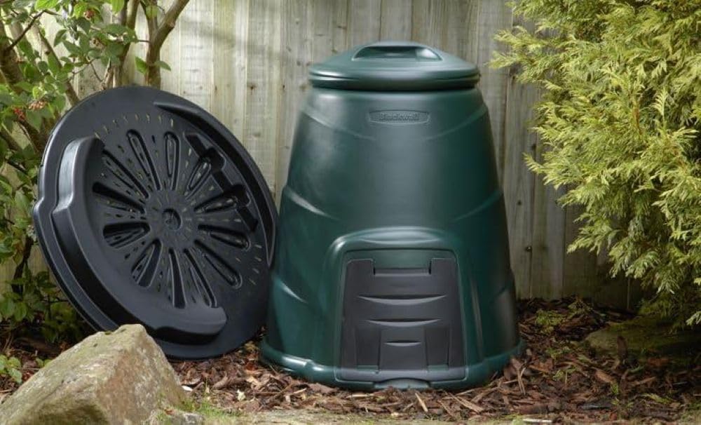 Convertitore di compostaggio da 330 litri, compostiera biologica da giardino, include piastra di base, verde