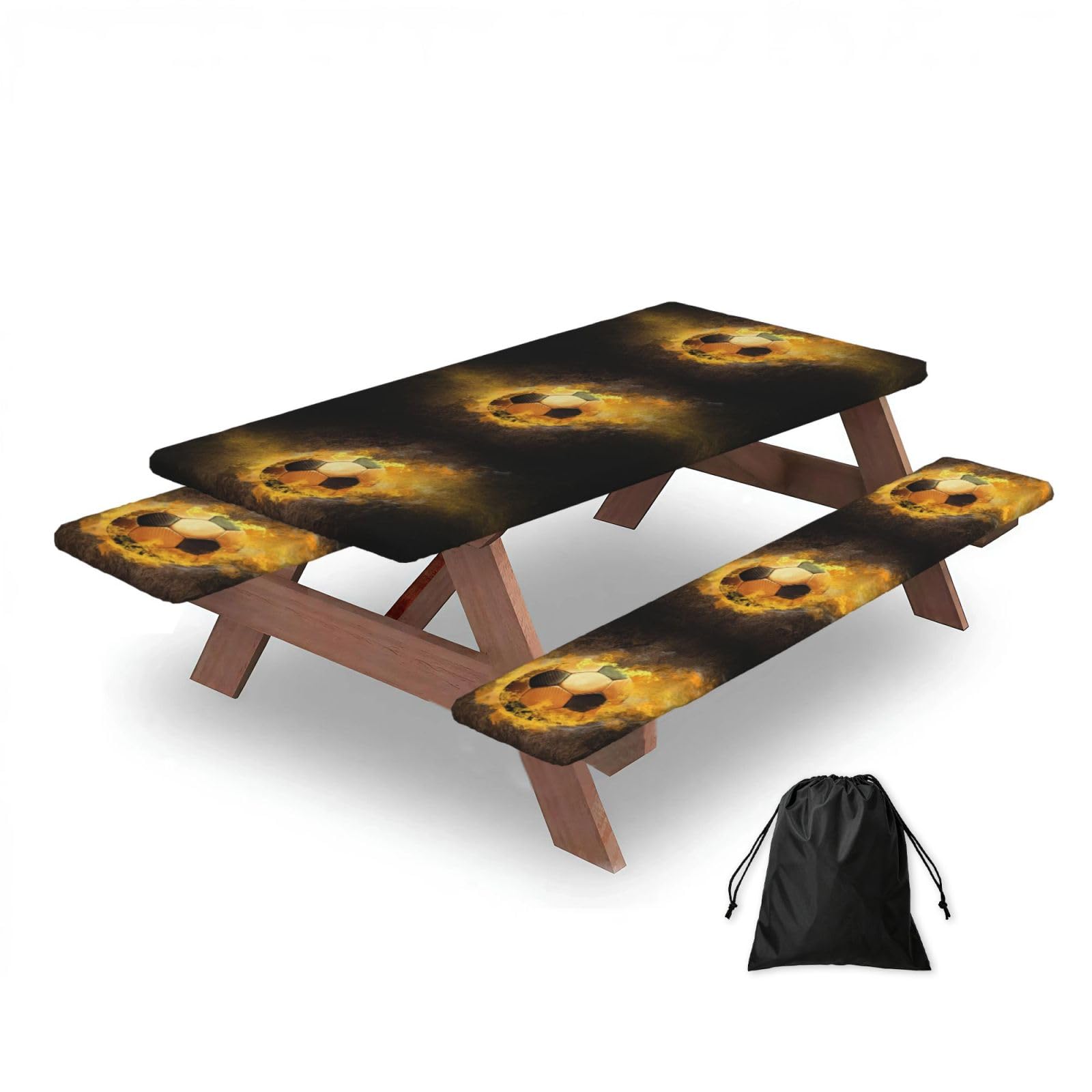 Dopklna As Picture Football Soccer, Picnic Table Cover With Bench Covers -Waterproof Elastic Fitted Tablecloth For Garden Camping Patio 76X152cm