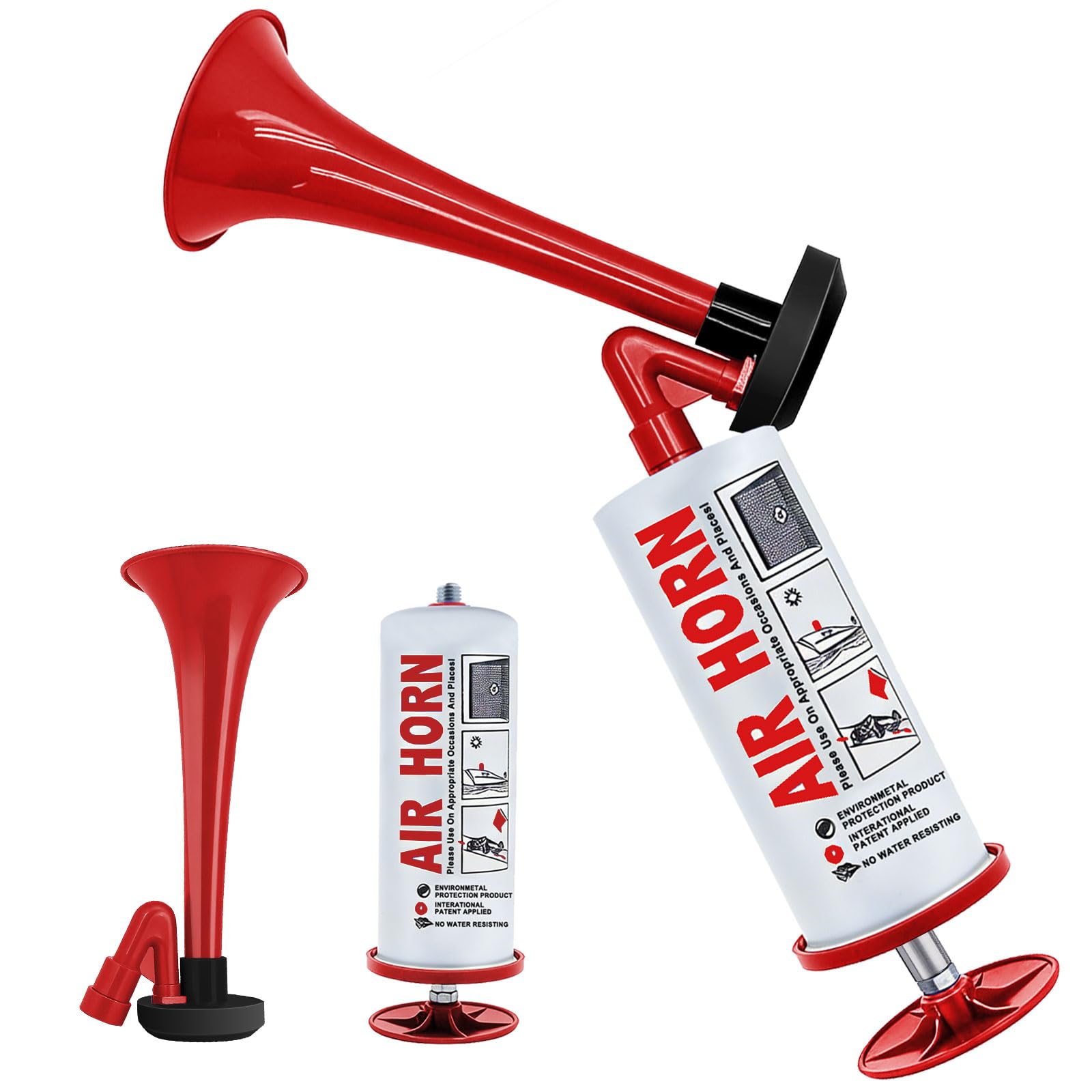 Rongrongago Air Horn Handheld, 118dB Plastic Air Horn Handheld, Marine Safety Airhorn, Airhorn Loud Noise Maker for Soccer, Stadiums, Boats and Parties (Red)