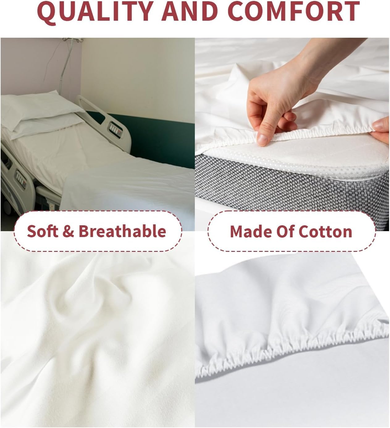 2 Pack Hospital Bed Fitted Sheet 36" x 84", 100% Cotton Fitted Sheets, 400 Thread Count Soft Fitted Hospital Bed Sheets, 15 Inch deep Pocket Fitted Sheets White