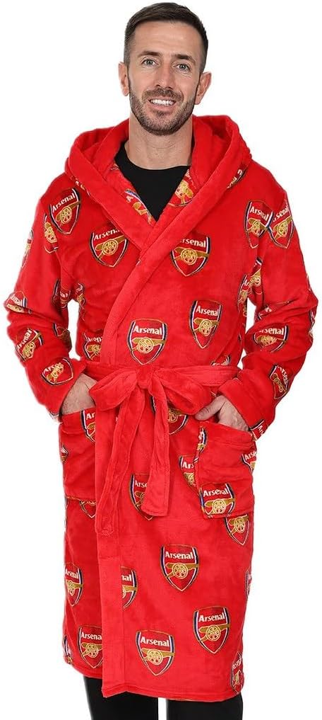 Arsenal F.C.Mens Official Dressing Gown Fleece Hooded Robe