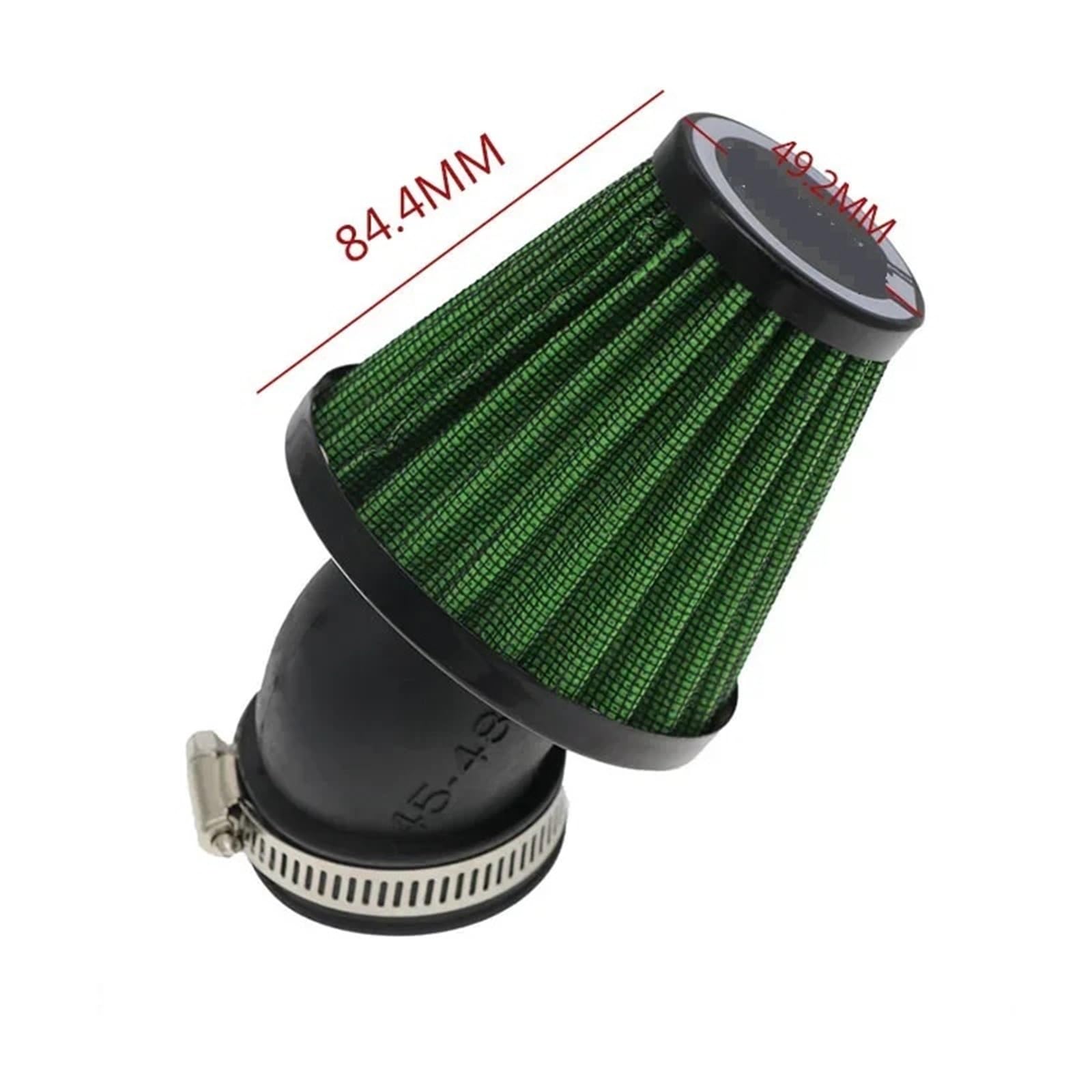 filtr powietrza zamienny Pasuje do filtra powietrza motocykla 28-48 mm Środek czyszczący Zacisk na filtrach wlotowych zgiętych pod kątem 45 °(Green 48mm)