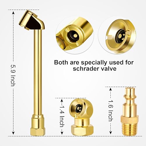 Miniatura 2 de Juego de 5 portabrocas de aire de doble cabezal, portabrocas de bola cerrada NPT de 1/4 pulgadas hembra con 2 tapones rápidos macho estándar, kit de
